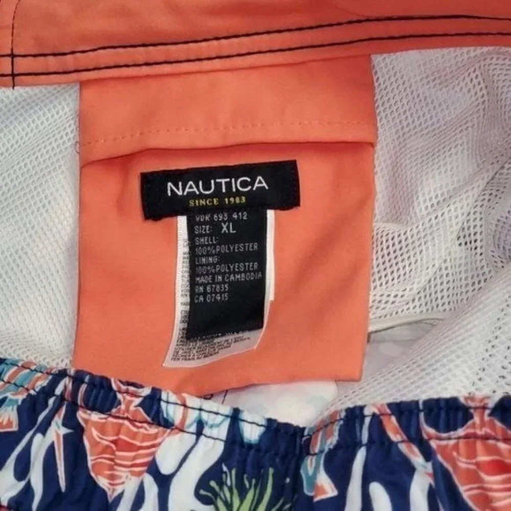 Nautica Graphic Aquatic Design Cinched‎ Pocketed Sz. XL Board Shorts